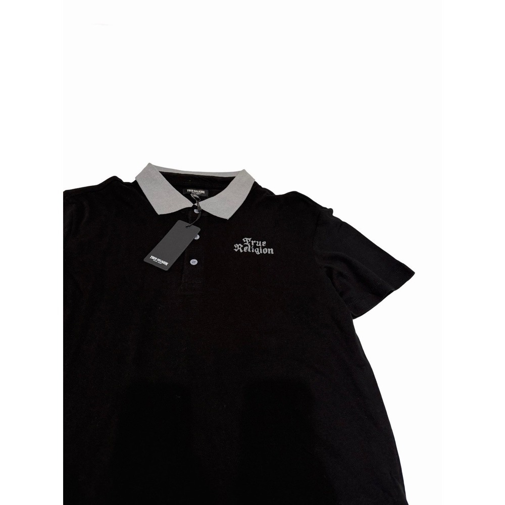 True Religion Mens Contrast Collar Polo Jet Black Top Size M NWT